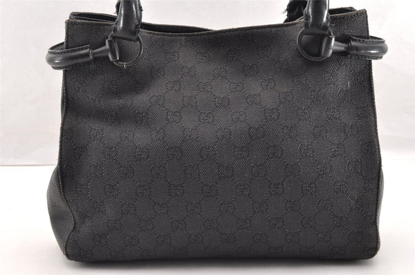 Authentic GUCCI Horsebit Shoulder Tote Bag GG Canvas Leather 101971 Black 6321I