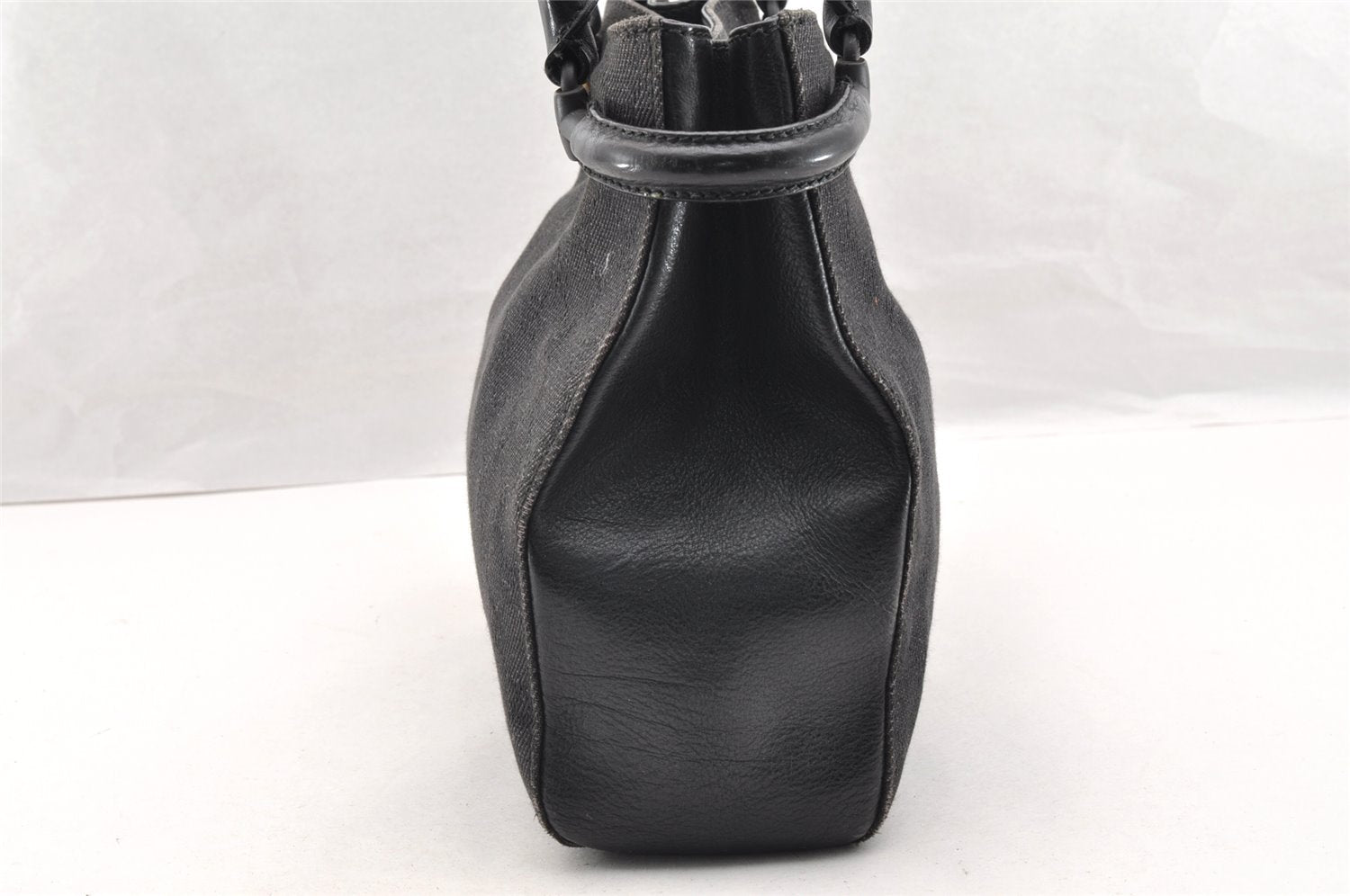 Authentic GUCCI Horsebit Shoulder Tote Bag GG Canvas Leather 101971 Black 6321I