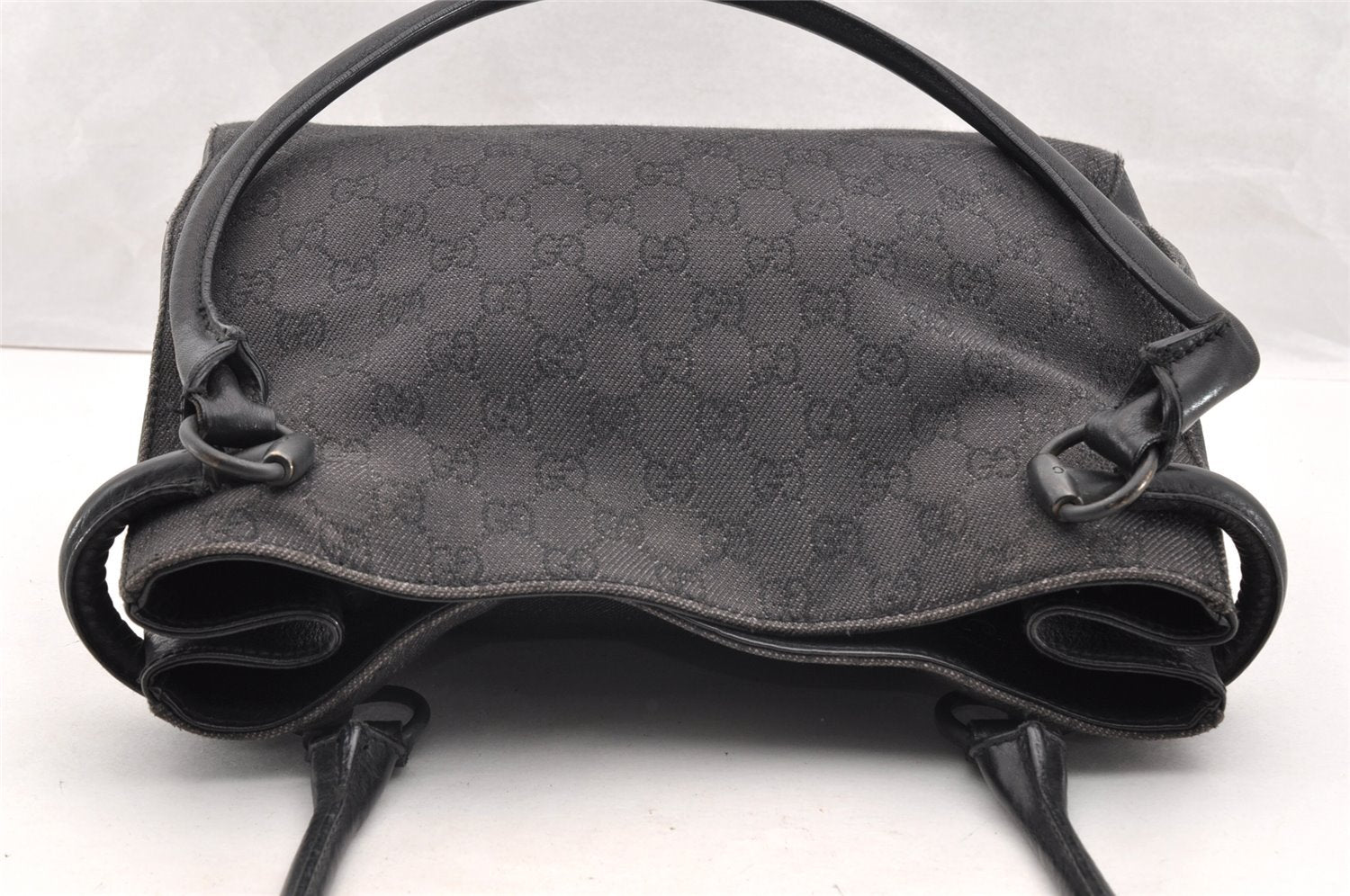 Authentic GUCCI Horsebit Shoulder Tote Bag GG Canvas Leather 101971 Black 6321I