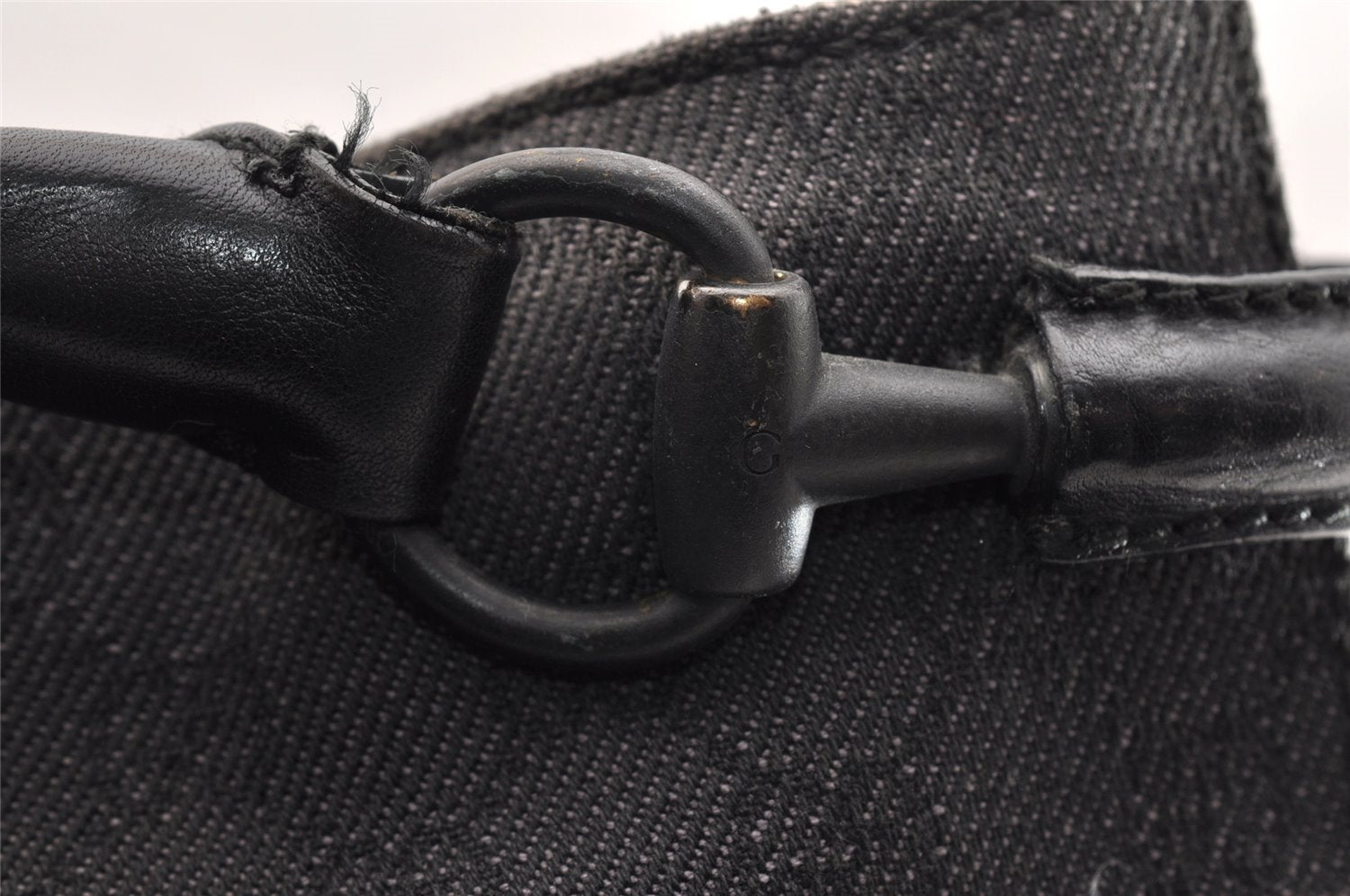 Authentic GUCCI Horsebit Shoulder Tote Bag GG Canvas Leather 101971 Black 6321I