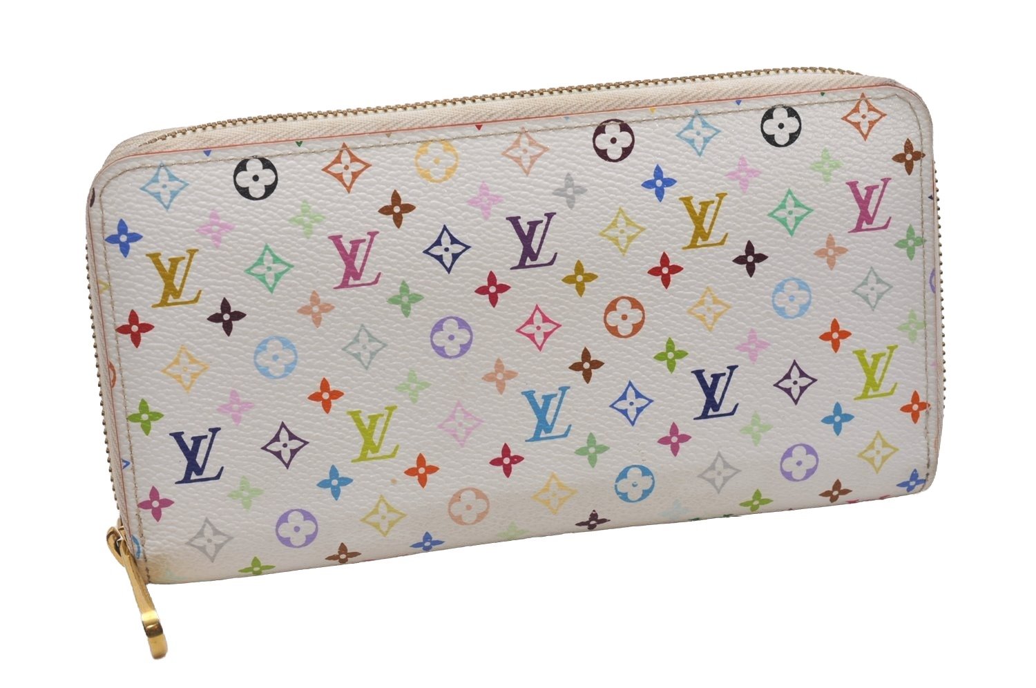 Authentic Louis Vuitton Monogram Multicolor Zippy Wallet White M60241 Pink 6322I