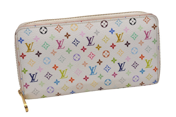 Authentic Louis Vuitton Monogram Multicolor Zippy Wallet White M60241 Pink 6322I