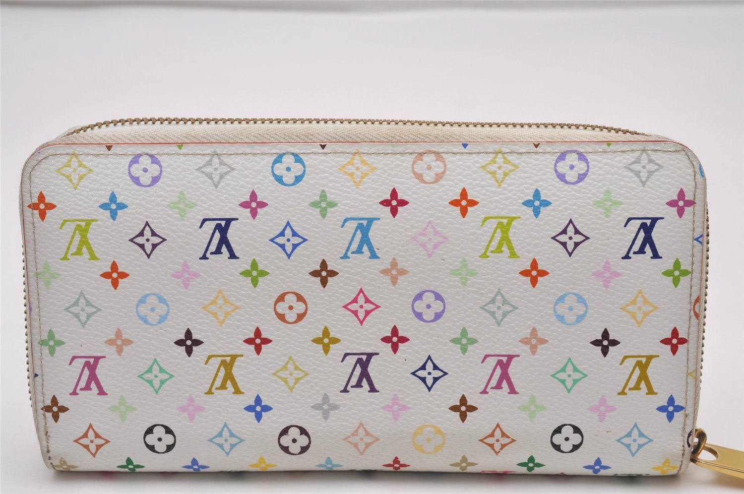 Authentic Louis Vuitton Monogram Multicolor Zippy Wallet White M60241 Pink 6322I