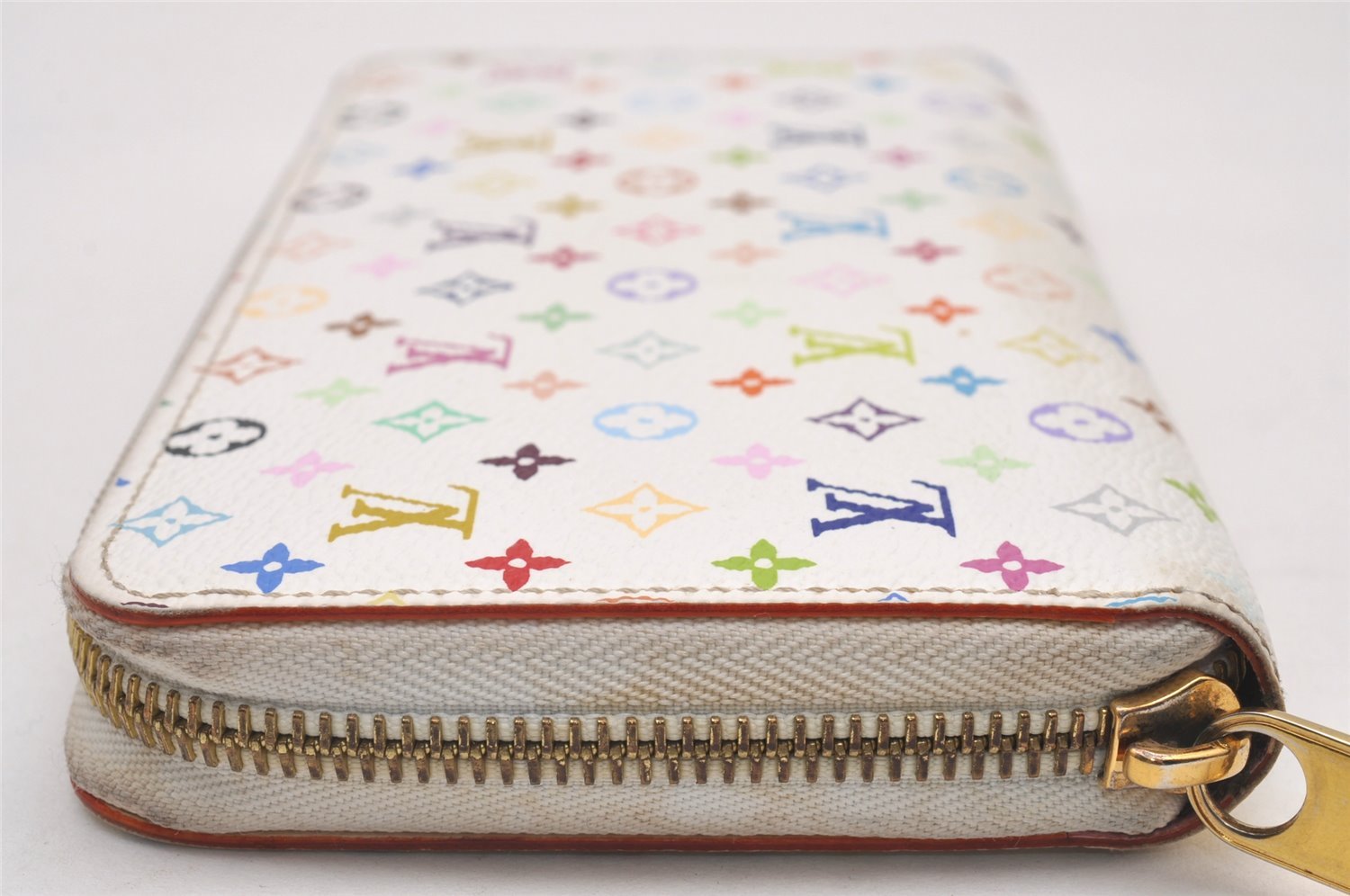 Authentic Louis Vuitton Monogram Multicolor Zippy Wallet White M60241 Pink 6322I