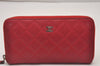 Authentic CHANEL Lamb Skin Matelasse Vintage Long Wallet Purse Red CC 6323I