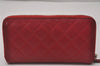 Authentic CHANEL Lamb Skin Matelasse Vintage Long Wallet Purse Red CC 6323I