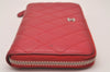 Authentic CHANEL Lamb Skin Matelasse Vintage Long Wallet Purse Red CC 6323I