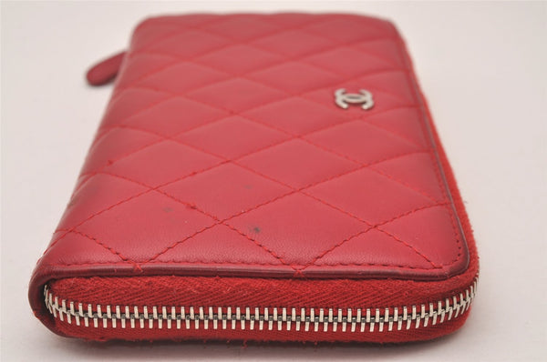 Authentic CHANEL Lamb Skin Matelasse Vintage Long Wallet Purse Red CC 6323I