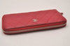 Authentic CHANEL Lamb Skin Matelasse Vintage Long Wallet Purse Red CC 6323I