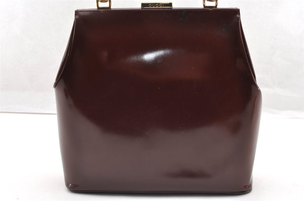 Authentic GUCCI Bamboo Hand Shoulder Bag Purse Enamel Bordeaux Red Junk 6324I