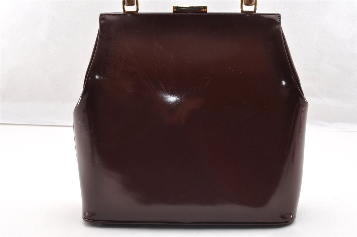 Authentic GUCCI Bamboo Hand Shoulder Bag Purse Enamel Bordeaux Red Junk 6324I