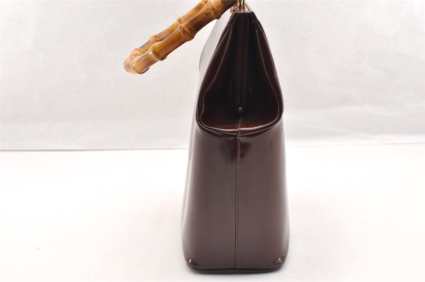 Authentic GUCCI Bamboo Hand Shoulder Bag Purse Enamel Bordeaux Red Junk 6324I