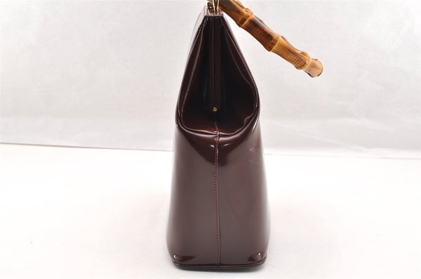 Authentic GUCCI Bamboo Hand Shoulder Bag Purse Enamel Bordeaux Red Junk 6324I