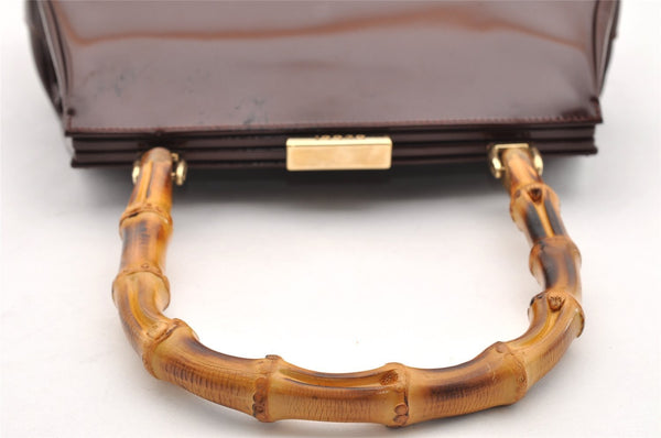 Authentic GUCCI Bamboo Hand Shoulder Bag Purse Enamel Bordeaux Red Junk 6324I
