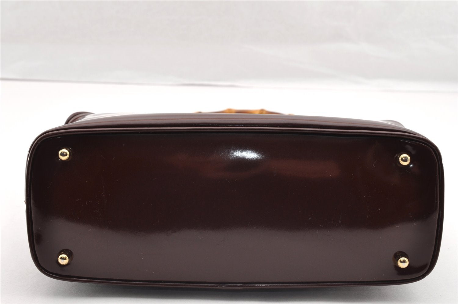 Authentic GUCCI Bamboo Hand Shoulder Bag Purse Enamel Bordeaux Red Junk 6324I