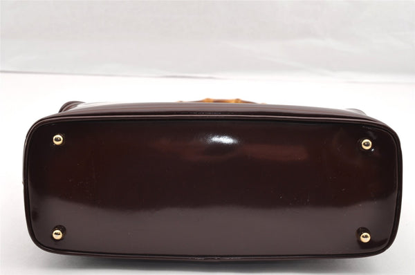 Authentic GUCCI Bamboo Hand Shoulder Bag Purse Enamel Bordeaux Red Junk 6324I