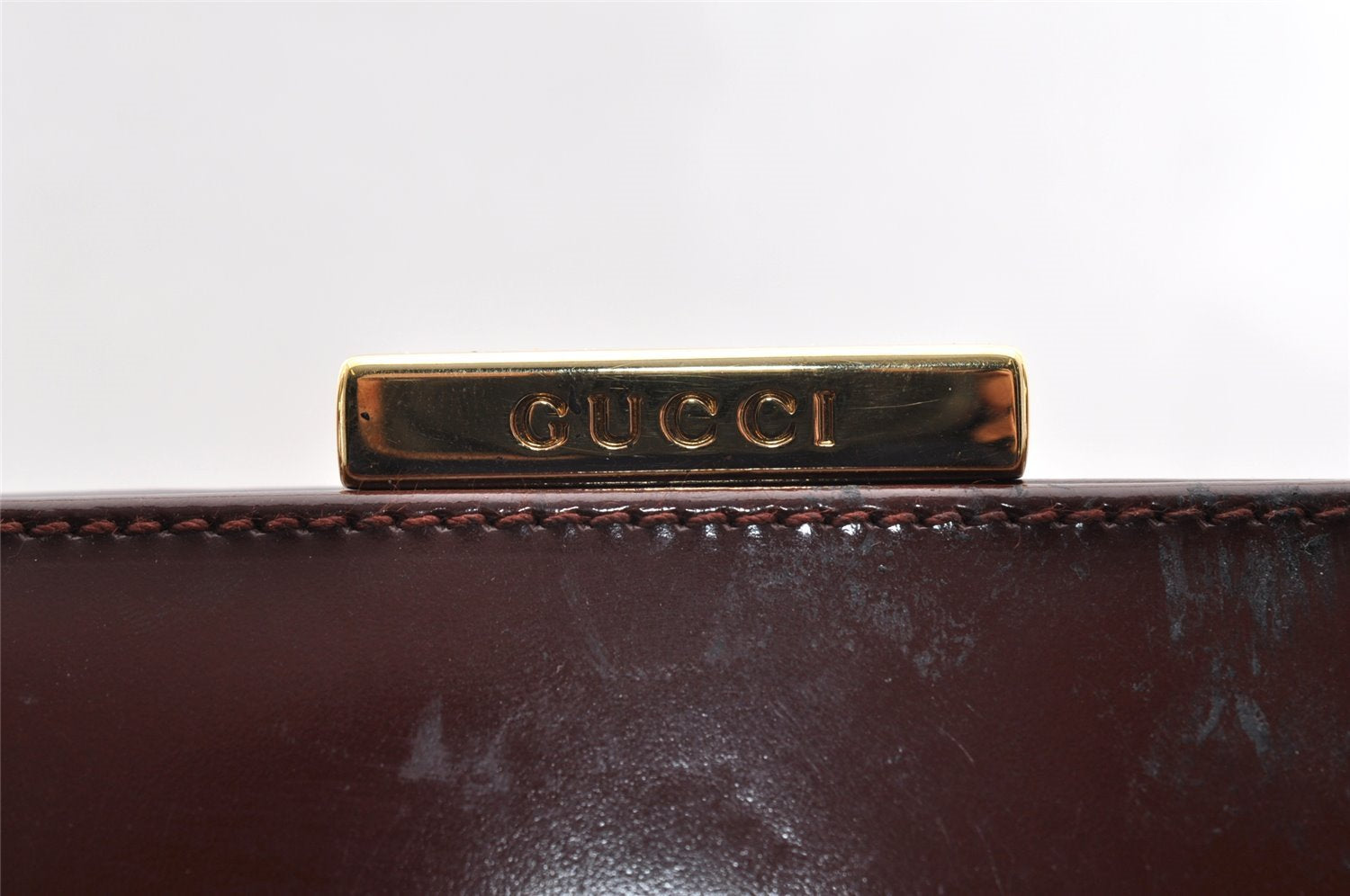 Authentic GUCCI Bamboo Hand Shoulder Bag Purse Enamel Bordeaux Red Junk 6324I