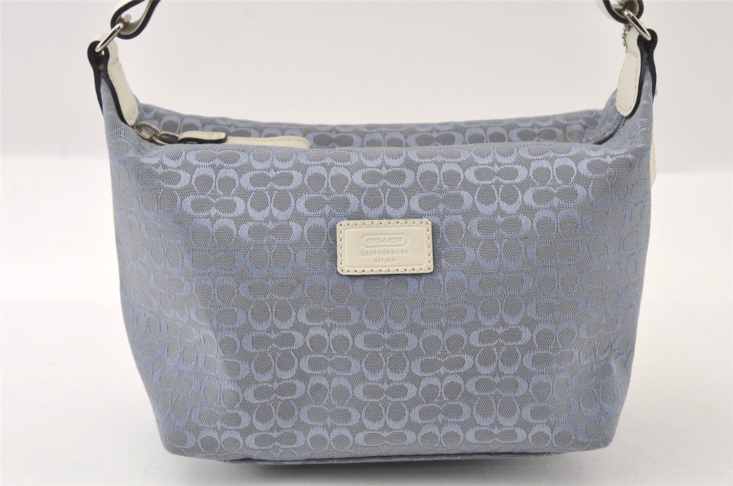 Authentic COACH Signature Hand Bag Pouch Purse Canvas Leather Light Blue 6325I