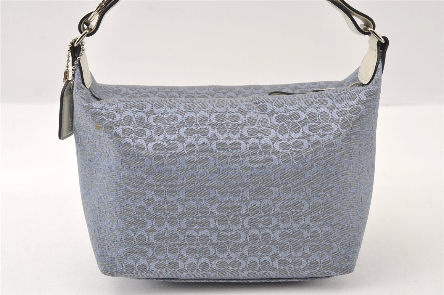 Authentic COACH Signature Hand Bag Pouch Purse Canvas Leather Light Blue 6325I