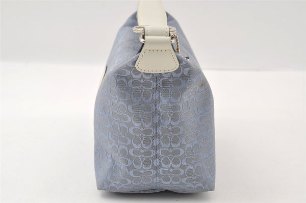 Authentic COACH Signature Hand Bag Pouch Purse Canvas Leather Light Blue 6325I