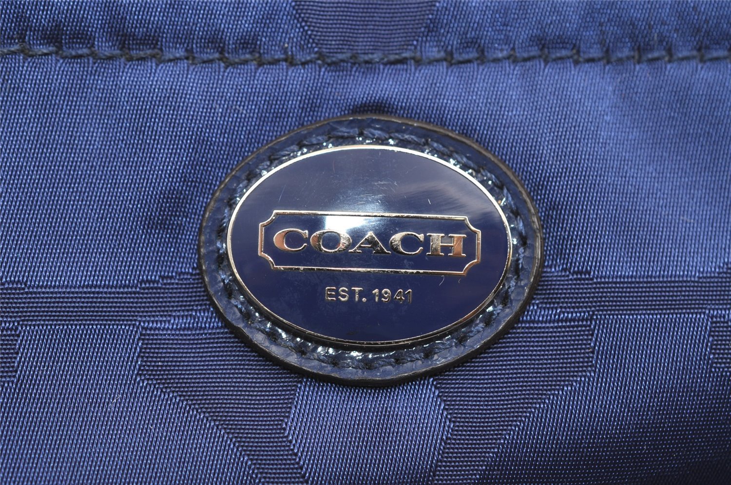 Authentic COACH Vintage Signature Shoulder Tote Bag Nylon Leather Blue 6326H