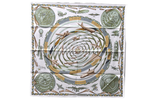 Authentic HERMES Carre 65 Scarf "REVES D'ESPACE" Cotton White 6330D