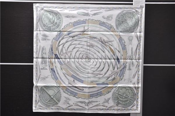 Authentic HERMES Carre 65 Scarf "REVES D'ESPACE" Cotton White 6330D