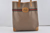 Authentic GUCCI Web Sherry Line Micro GG PVC Leather Tote Bag Brown 6332I