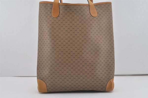 Authentic GUCCI Web Sherry Line Micro GG PVC Leather Tote Bag Brown 6332I