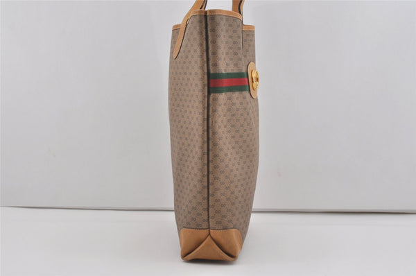 Authentic GUCCI Web Sherry Line Micro GG PVC Leather Tote Bag Brown 6332I