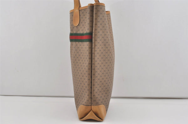 Authentic GUCCI Web Sherry Line Micro GG PVC Leather Tote Bag Brown 6332I