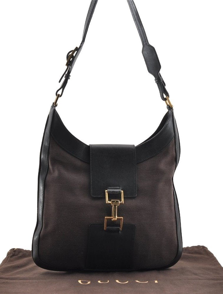 Authentic GUCCI Vintage Shoulder Bag Purse Canvas Leather 0014129 Brown 6337I