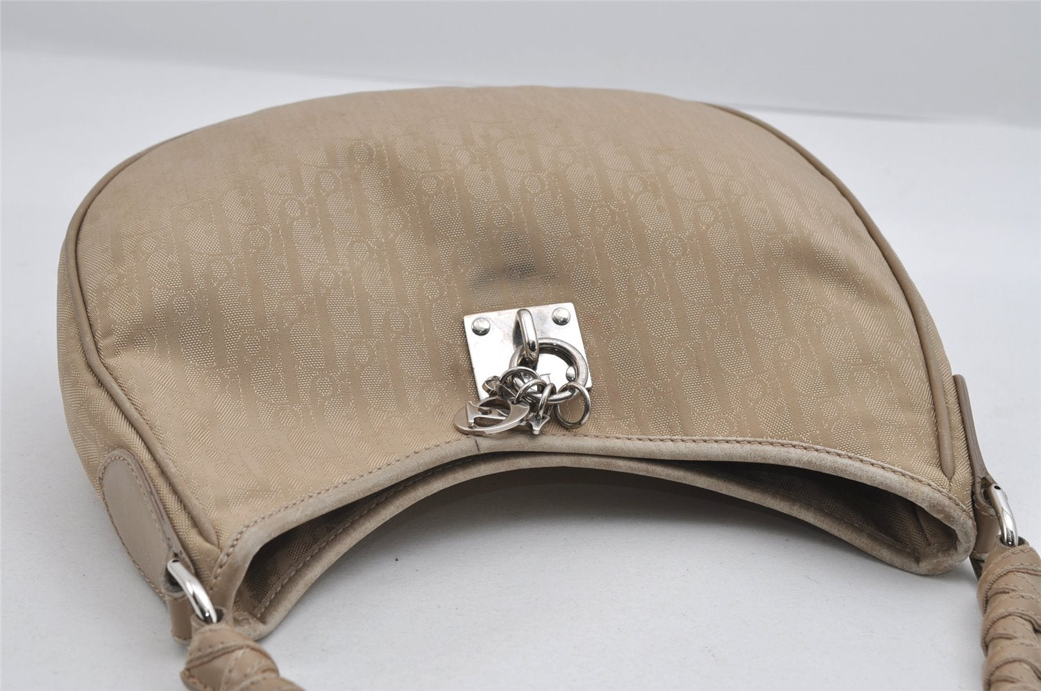 Authentic Christian Dior Trotter Shoulder Hand Bag Nylon Leather Beige CD 6343I