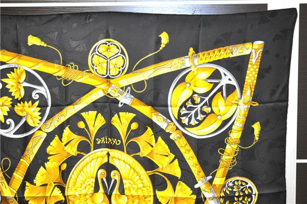 Authentic HERMES Carre 90 Scarf "PRINCES DU SOLEIL LEVANT" Silk Black PB 6344D