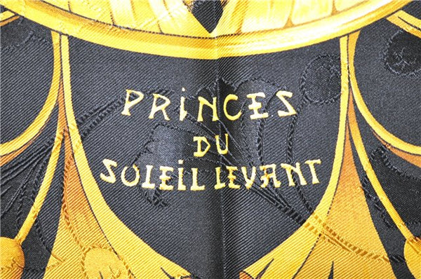 Authentic HERMES Carre 90 Scarf "PRINCES DU SOLEIL LEVANT" Silk Black PB 6344D