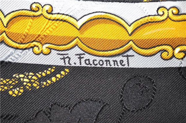 Authentic HERMES Carre 90 Scarf "PRINCES DU SOLEIL LEVANT" Silk Black PB 6344D