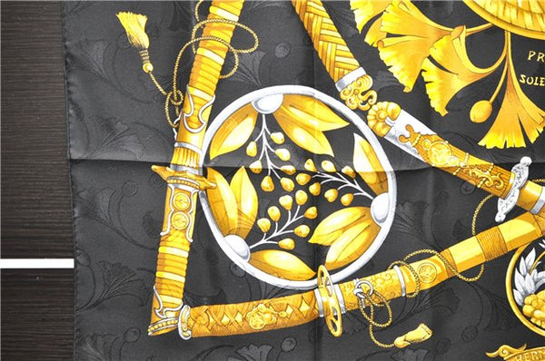 Authentic HERMES Carre 90 Scarf "PRINCES DU SOLEIL LEVANT" Silk Black PB 6344D