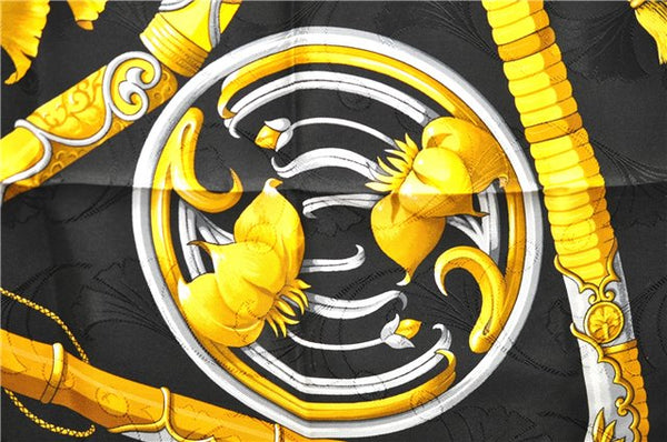 Authentic HERMES Carre 90 Scarf "PRINCES DU SOLEIL LEVANT" Silk Black PB 6344D