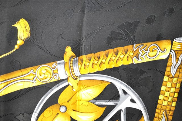 Authentic HERMES Carre 90 Scarf "PRINCES DU SOLEIL LEVANT" Silk Black PB 6344D