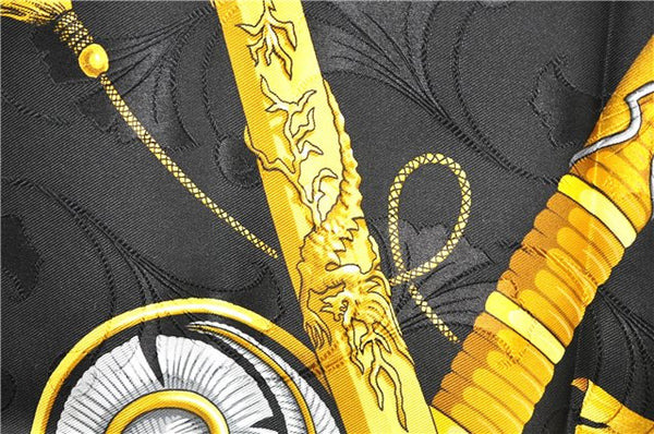 Authentic HERMES Carre 90 Scarf "PRINCES DU SOLEIL LEVANT" Silk Black PB 6344D