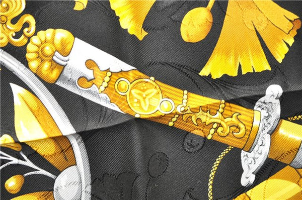 Authentic HERMES Carre 90 Scarf "PRINCES DU SOLEIL LEVANT" Silk Black PB 6344D