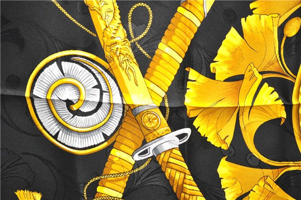 Authentic HERMES Carre 90 Scarf "PRINCES DU SOLEIL LEVANT" Silk Black PB 6344D