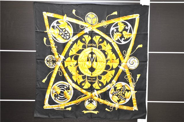 Authentic HERMES Carre 90 Scarf "PRINCES DU SOLEIL LEVANT" Silk Black PB 6344D