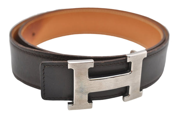 Authentic HERMES Constance Ladies Leather Belt Size 75cm 29.5" Dark Brown 6345D