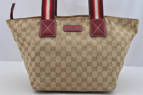 Authentic GUCCI Shoulder Hand Tote Bag GG Canvas Leather 131230 Beige 6347I