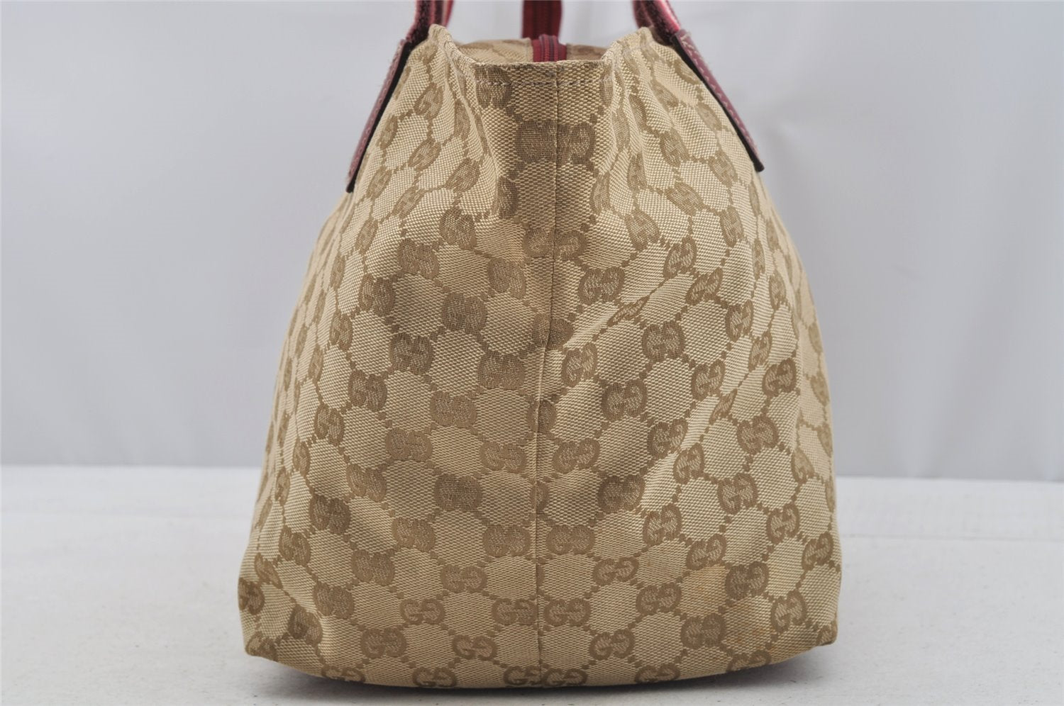 Authentic GUCCI Shoulder Hand Tote Bag GG Canvas Leather 131230 Beige 6347I