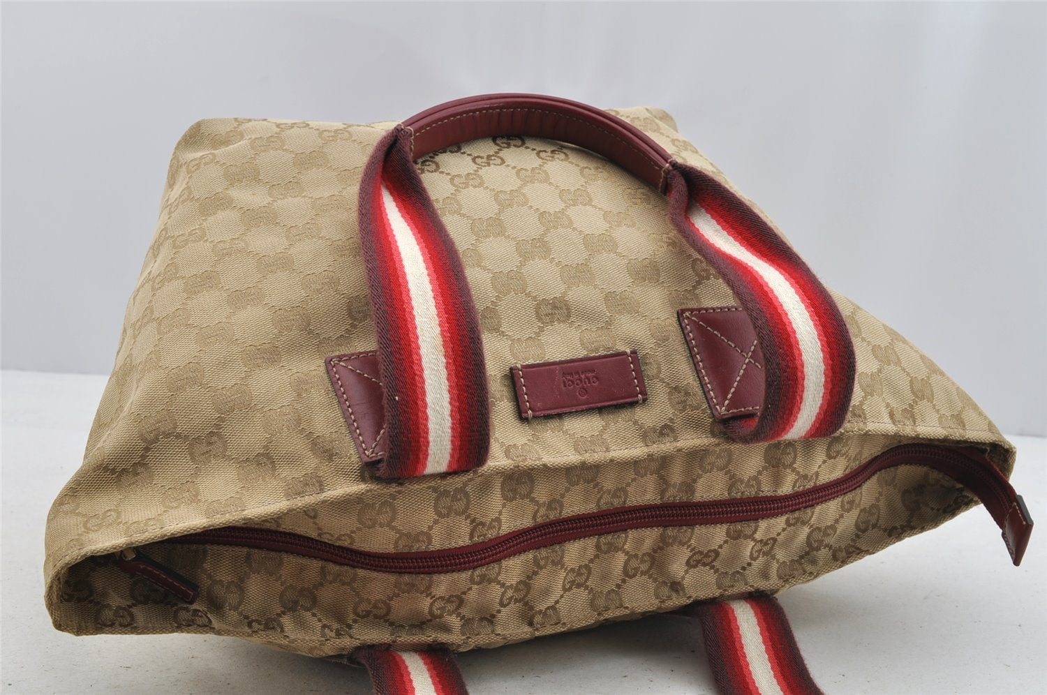 Authentic GUCCI Shoulder Hand Tote Bag GG Canvas Leather 131230 Beige 6347I