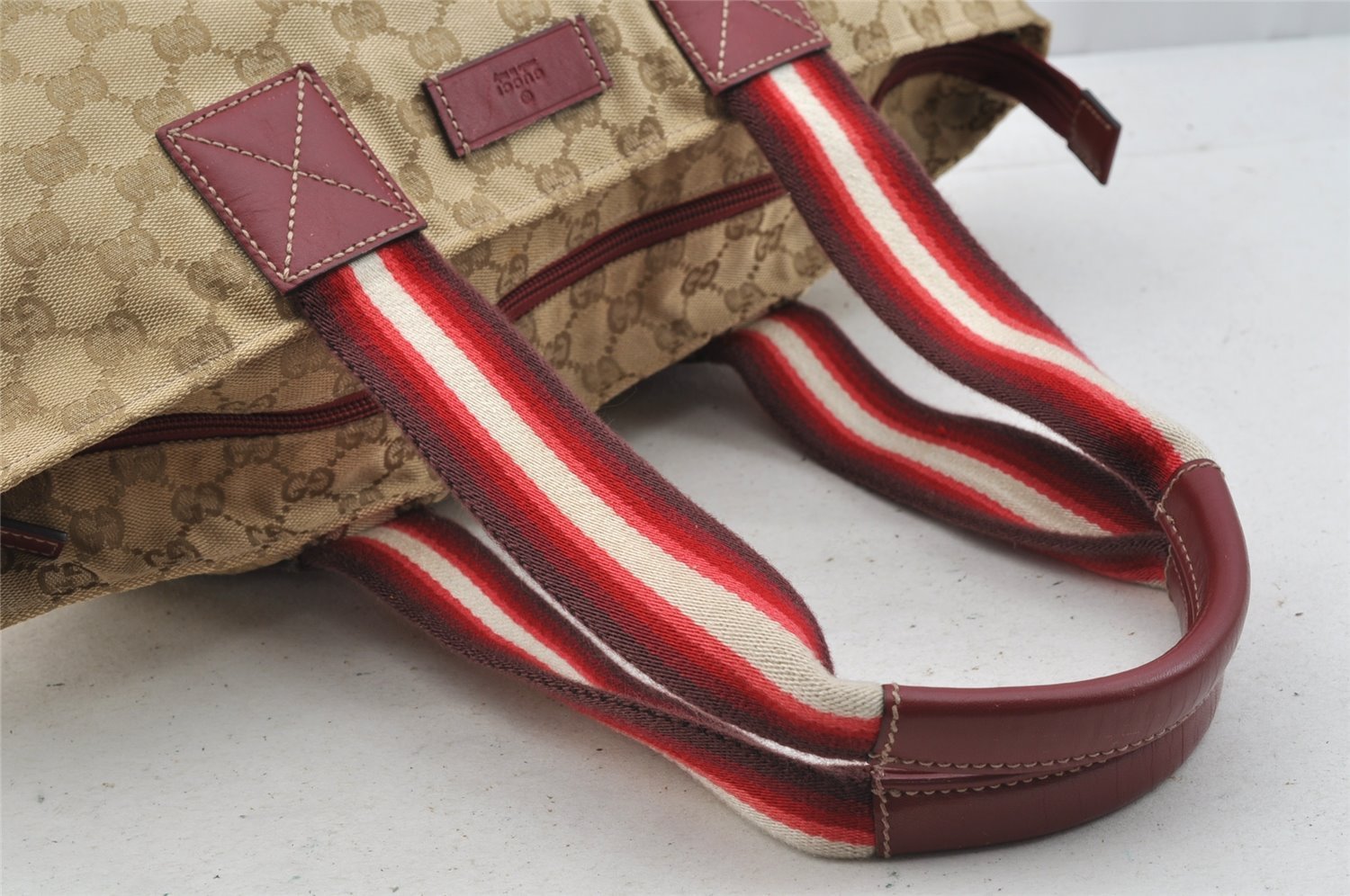 Authentic GUCCI Shoulder Hand Tote Bag GG Canvas Leather 131230 Beige 6347I