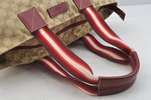 Authentic GUCCI Shoulder Hand Tote Bag GG Canvas Leather 131230 Beige 6347I