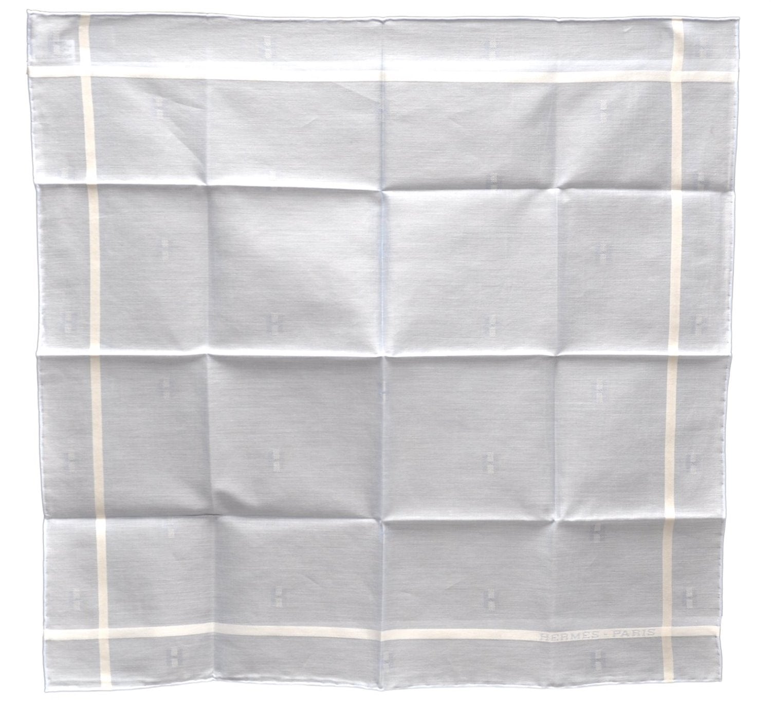 Authentic HERMES Carre 45 Scarf H Logos Pattern Cotton Light Blue Box 6358E
